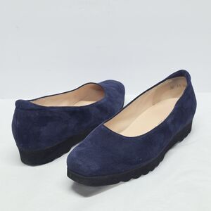 Peter Kaiser Womens Navy Blue Suede Square Toe Low Lug Wedge Flats Shoes US 8.5